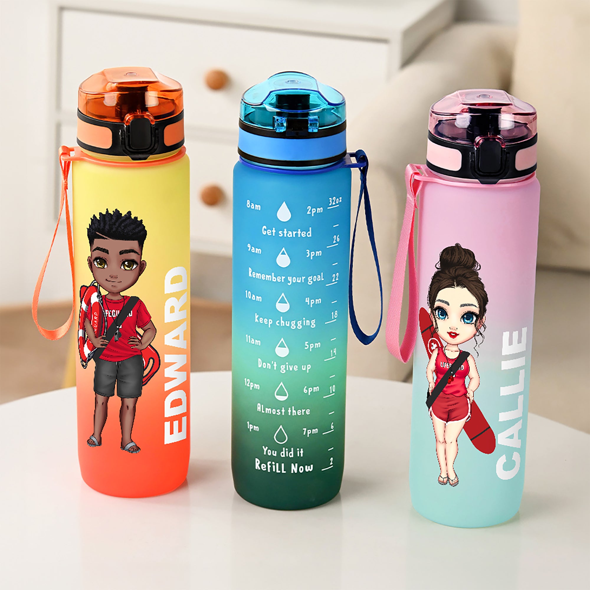 Botella de agua deportiva personalizada con nombre y marcador de tiempo Regalo de cumpleaños de gratitud para socorristas