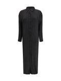 Gongdid Design Pleated Shirt-Collar Dress — Black