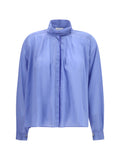 Forte_forte Pleated High-Neck Blouse — Blue