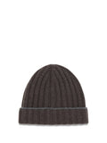 Brunello Cucinelli M2240900 Ribbed Cashmere Beanie — Brown