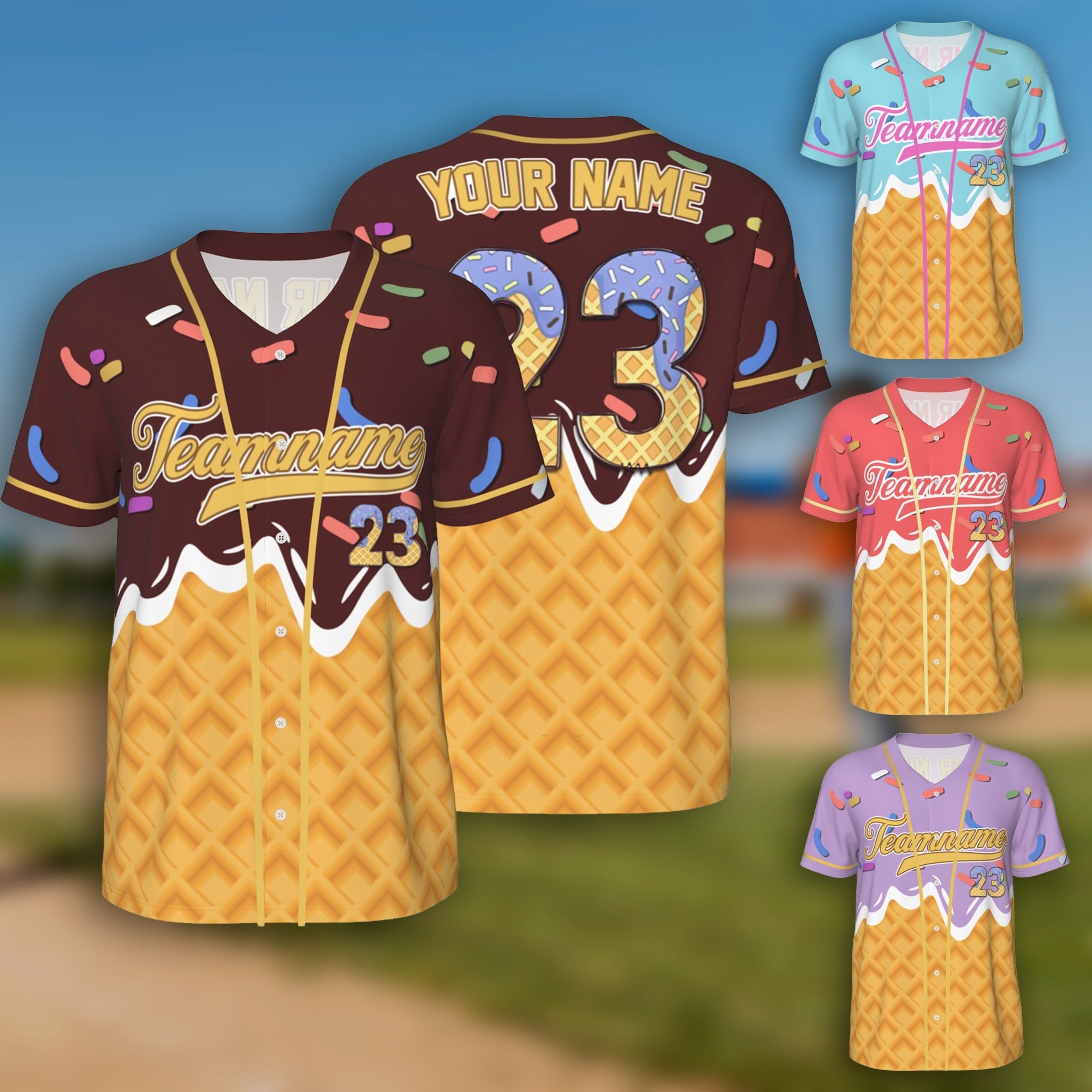Goteo de helado personalizado Camiseta de béisbol con nombre y número Equipo Outfit Game Day Regalo para los jugadores de béisbol Compañeros de equipo