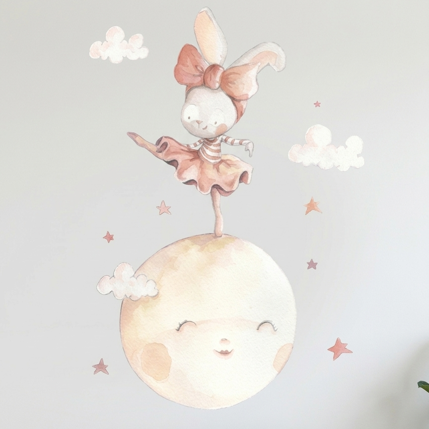 Vinilo Decorativo Infantil Luna: Bailando en la Luna para el Cuarto de tu Pequeño
