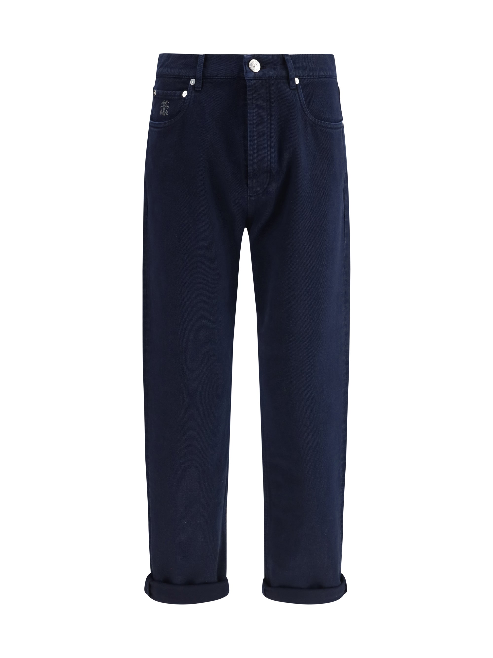 Brunello Cucinelli Garment-Dyed Cotton Jeans — Navy