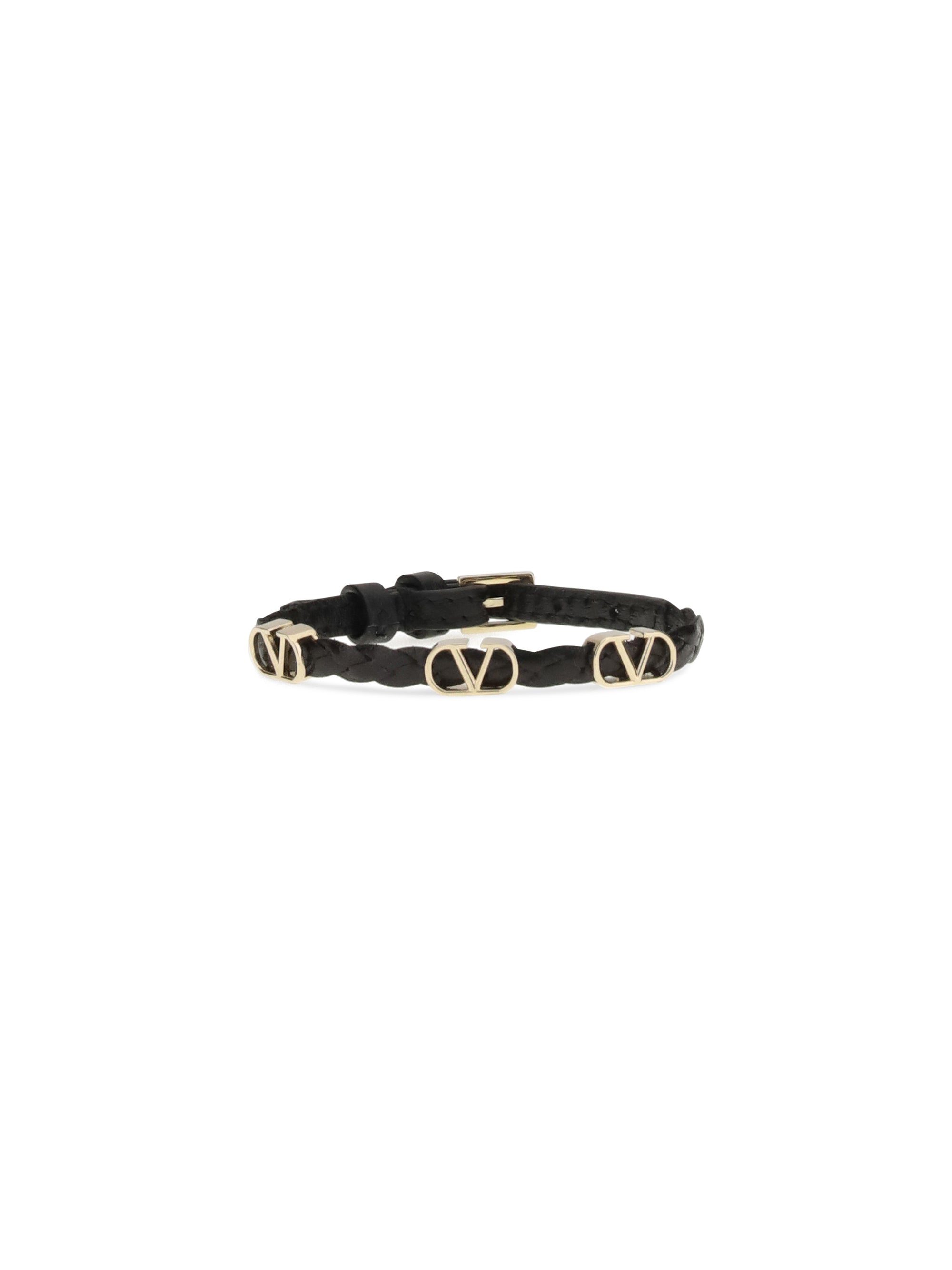 Valentino Garavani VLogo Signature Braided Leather Bracelet — Black