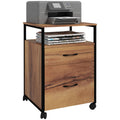 26.2" Tall File Cabinet w/ 2 Drawers & Open Shelf, Industrial Printer Stand, Rustic Brown
