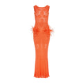 Vanilla Coral Knit Dress With Feathers