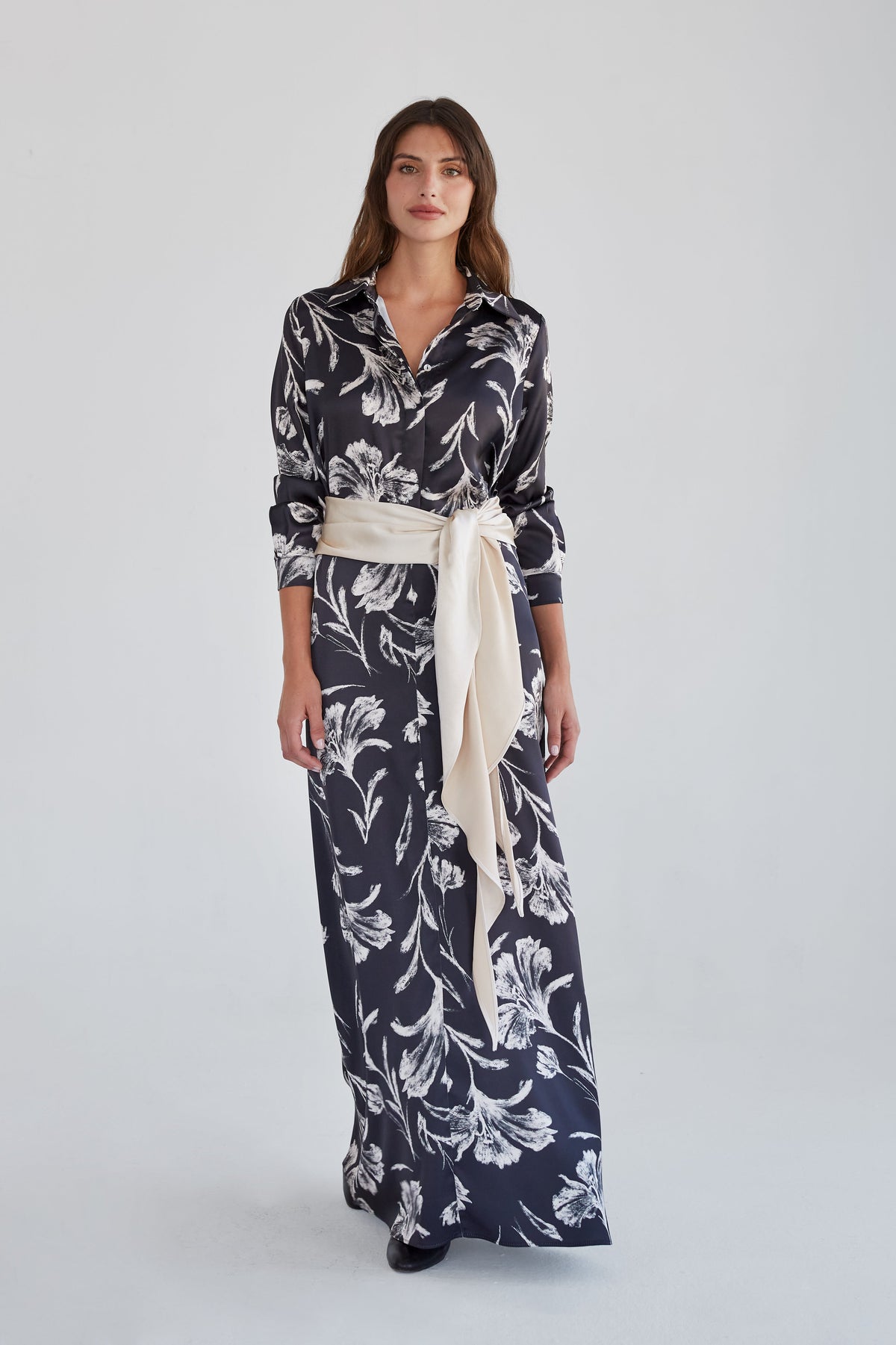 Vestido Lida largo flores negro
