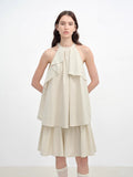 Floating Island Manor small stand-up collar design asymmetrical halter dress