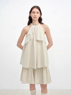 Floating Island Manor small stand-up collar design asymmetrical halter dress