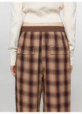 Patchwork Street Corner Dyed Retro Plaid Casual Pants for Women, Elastic Waist, Straight-Leg, Wide-Leg Long Trousers