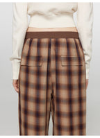 Patchwork Street Corner Dyed Retro Plaid Casual Pants for Women, Elastic Waist, Straight-Leg, Wide-Leg Long Trousers