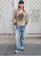 Refreshing West Coast Straight-Cut Selvedge Jeans with Smudged & Splashed Ink Detailing