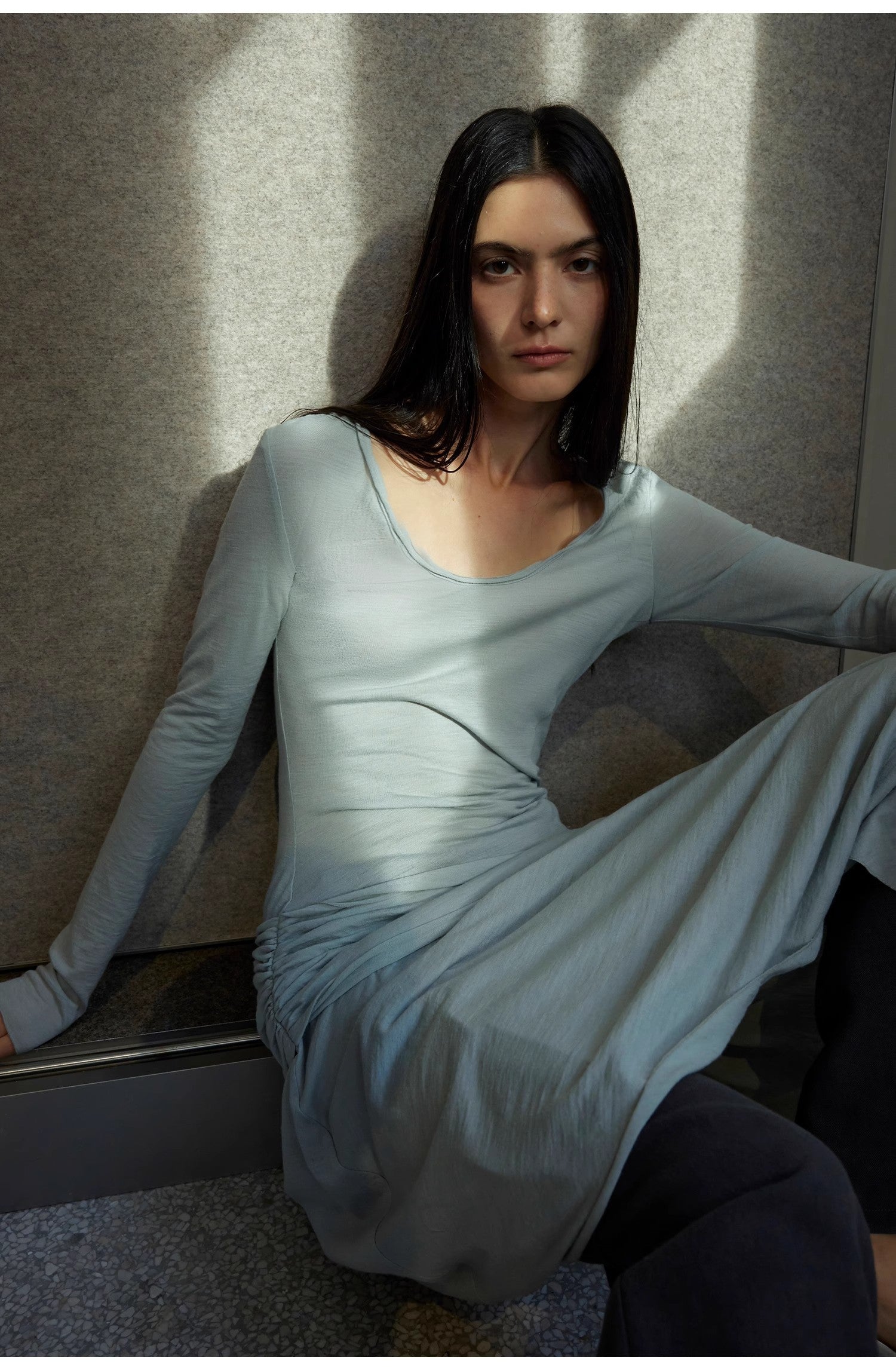 Dreamy Ball Lightweight and Breathable 100% Wool / U-neck Irregular Hem Long Dress for Women