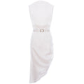 Cowl Neckline Asymmetric Viscose Midi Dress - White