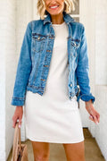 Classic Button Down Pocketed Short Denim Jacket
