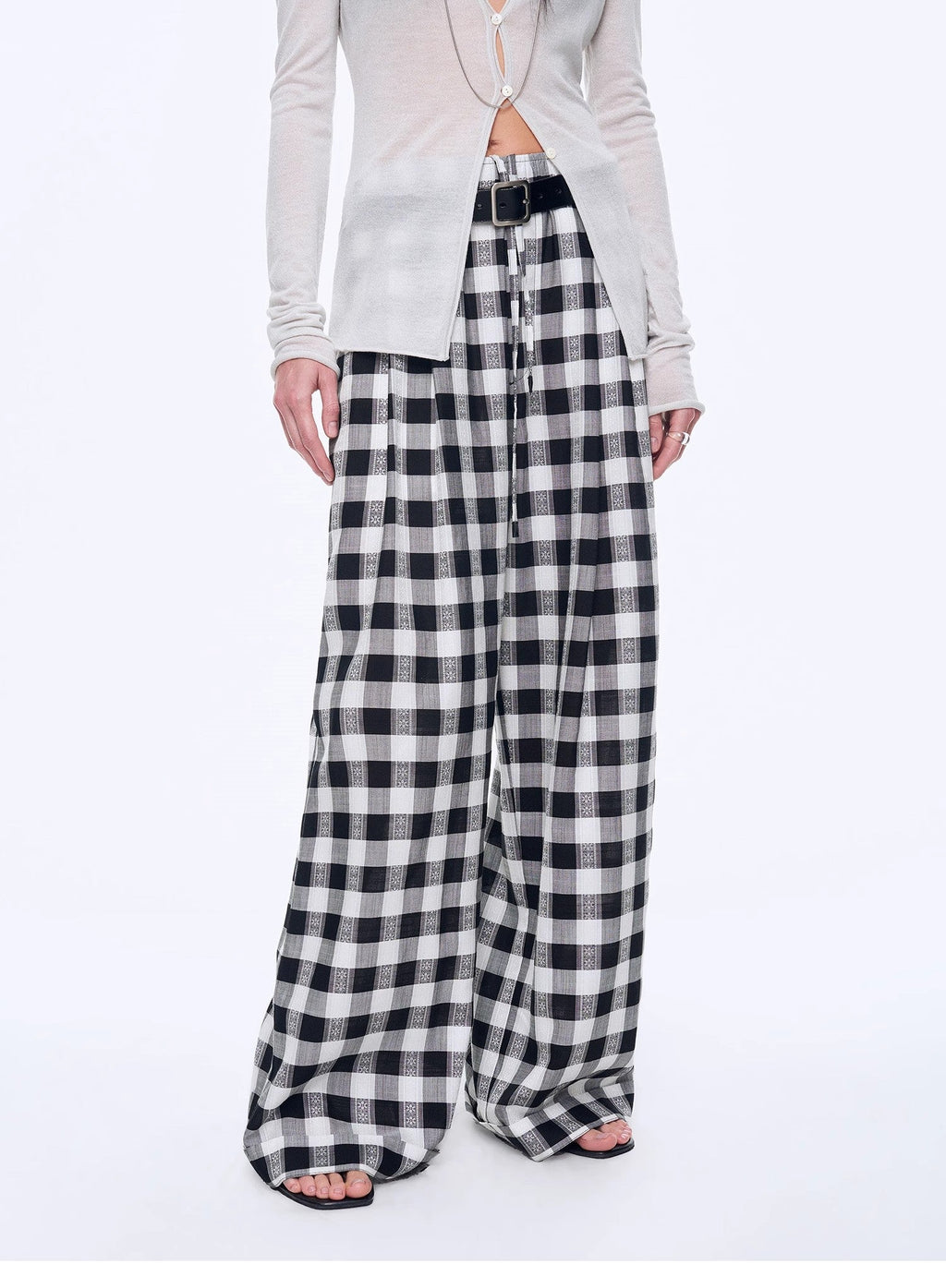 Plaid Accent National Style Tencel Acetate Jacquard/Drape Linen Plaid Retro Casual Pants Spring