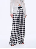 Plaid Accent National Style Tencel Acetate Jacquard/Drape Linen Plaid Retro Casual Pants Spring