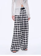 Plaid Accent National Style Tencel Acetate Jacquard/Drape Linen Plaid Retro Casual Pants Spring