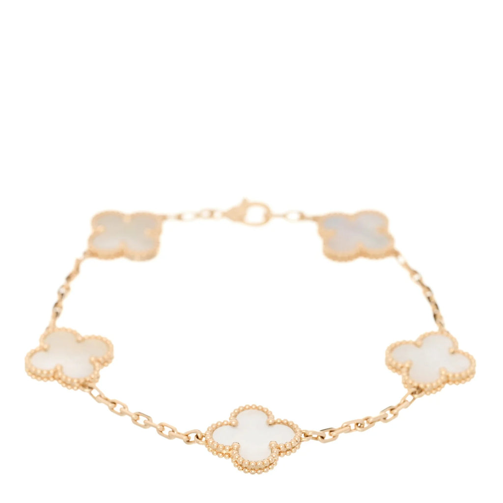 Van Cleef & Arpels 18K Yellow Gold Mother of Pearl 5 Motifs Vintage Alhambra Bracelet