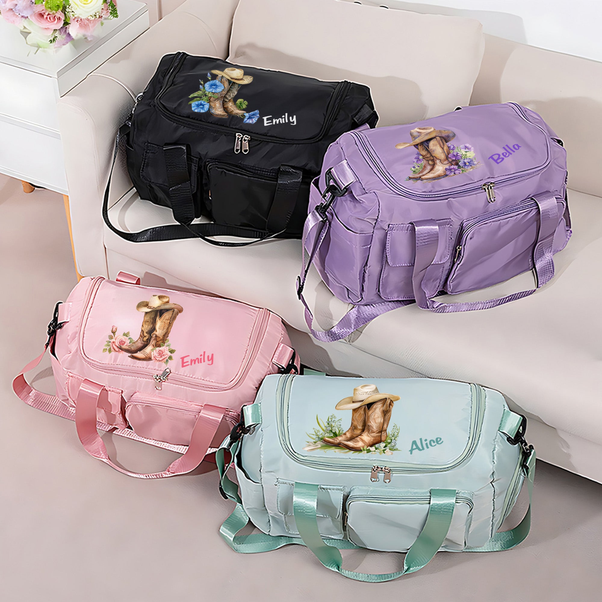 Bolsa de viaje personalizada con nombre y compartimento para zapatos Regalo de viaje de cumpleaños para vaquera