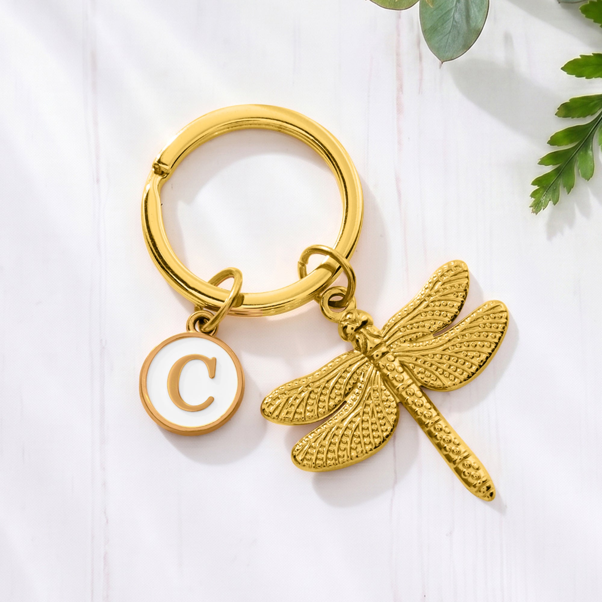 Llavero Portátil Personalizado Libélula con Inicial Uso Diario Regalo de Cumpleaños para Amante de la Libélula