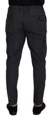 Men's Gray Checked Cargo Trousers Stretch Pants Elastane