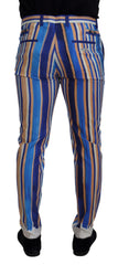 Men's Striped Silk-Cotton Trousers Blue