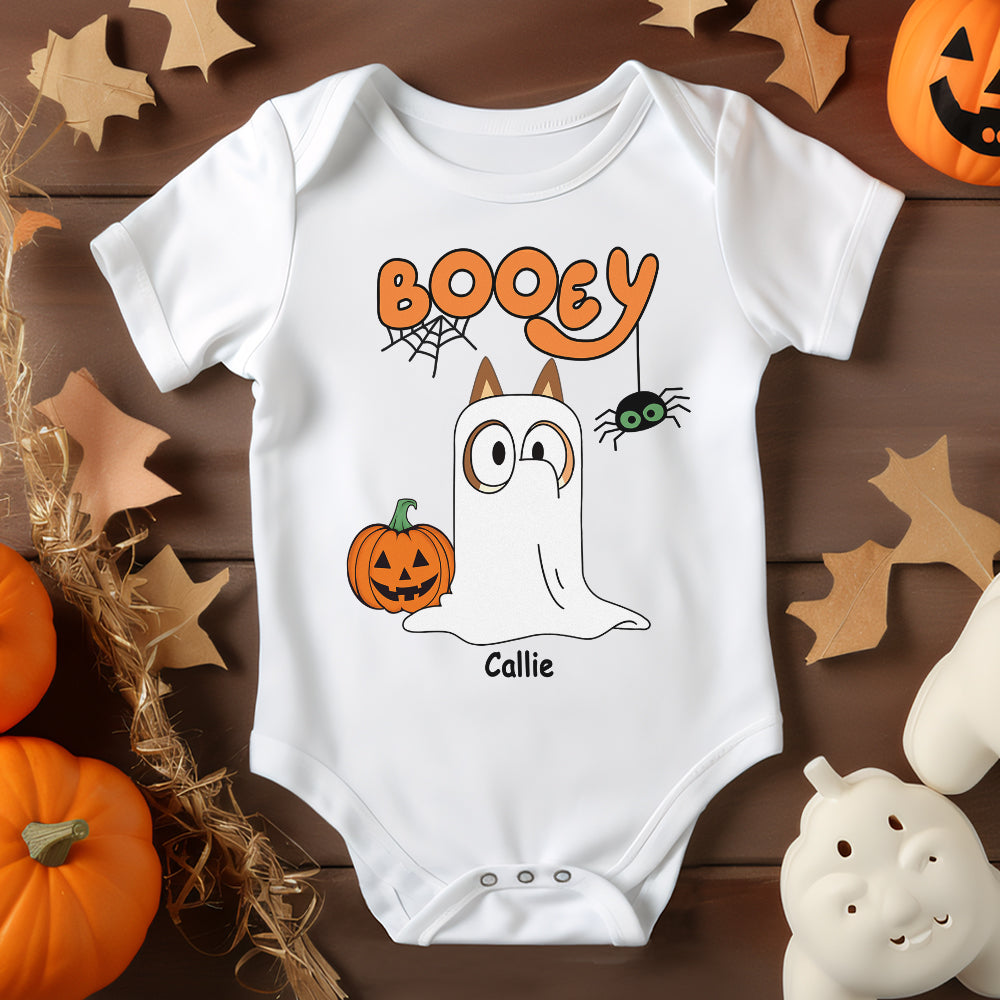 Personalizado de dibujos animados Booey 1-6 perro fantasmas diseño 100% algodón bebé body con nombre primer Halloween Baby Shower regalo para los recién nacidos