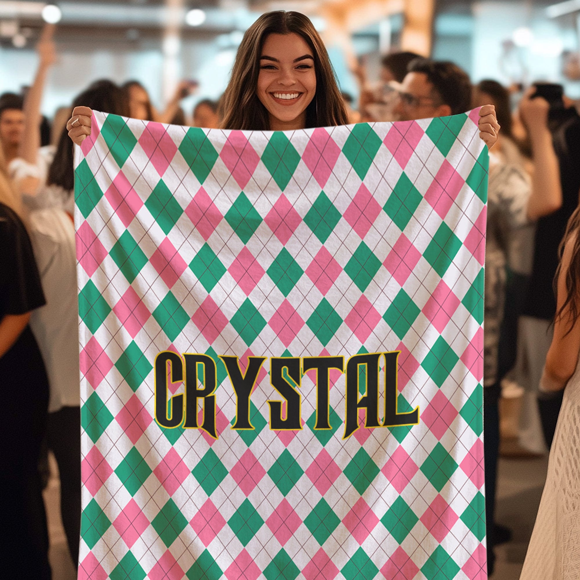 Personalizada Wicked Pink Green Prismatic Plaid Soft Throw Blanket Home Decor Birthday Party Gift for Women Movie Fans