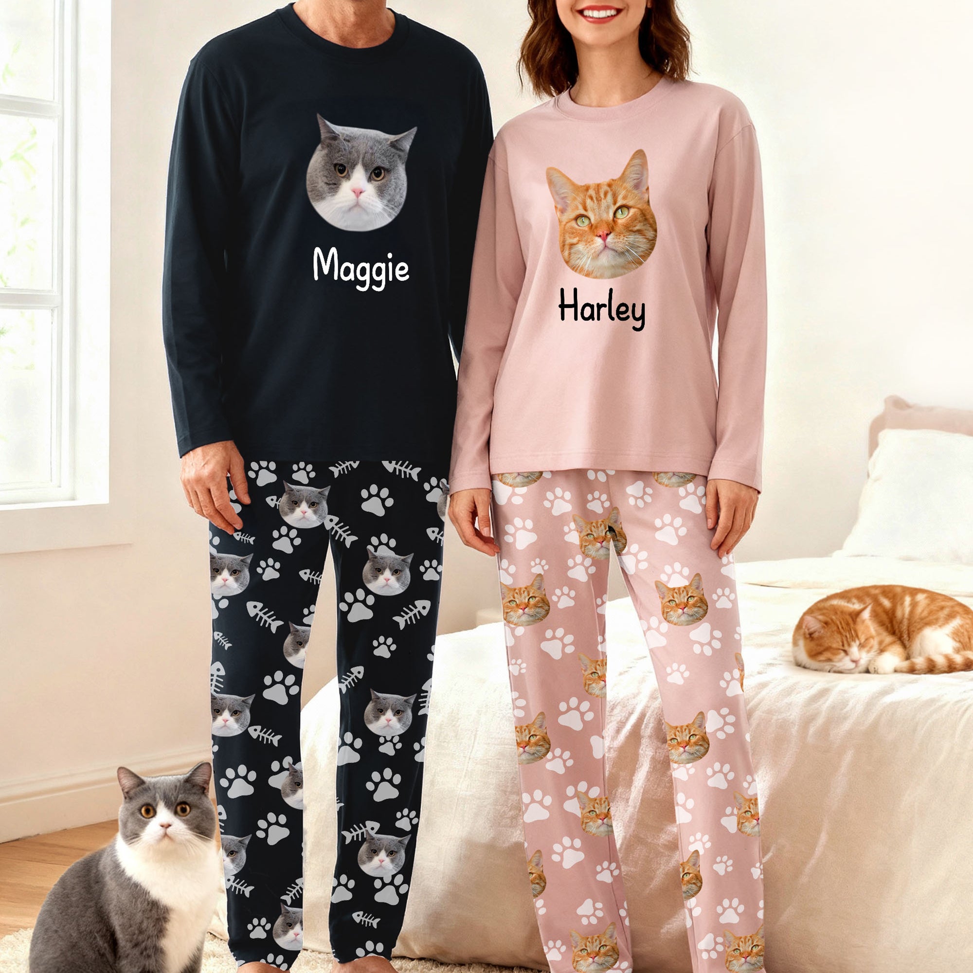 Fotos personalizadas de la cara de la mascota con la pata Pijama suave de manga larga con nombre Regalo de cumpleaños para los amantes de las mascotas