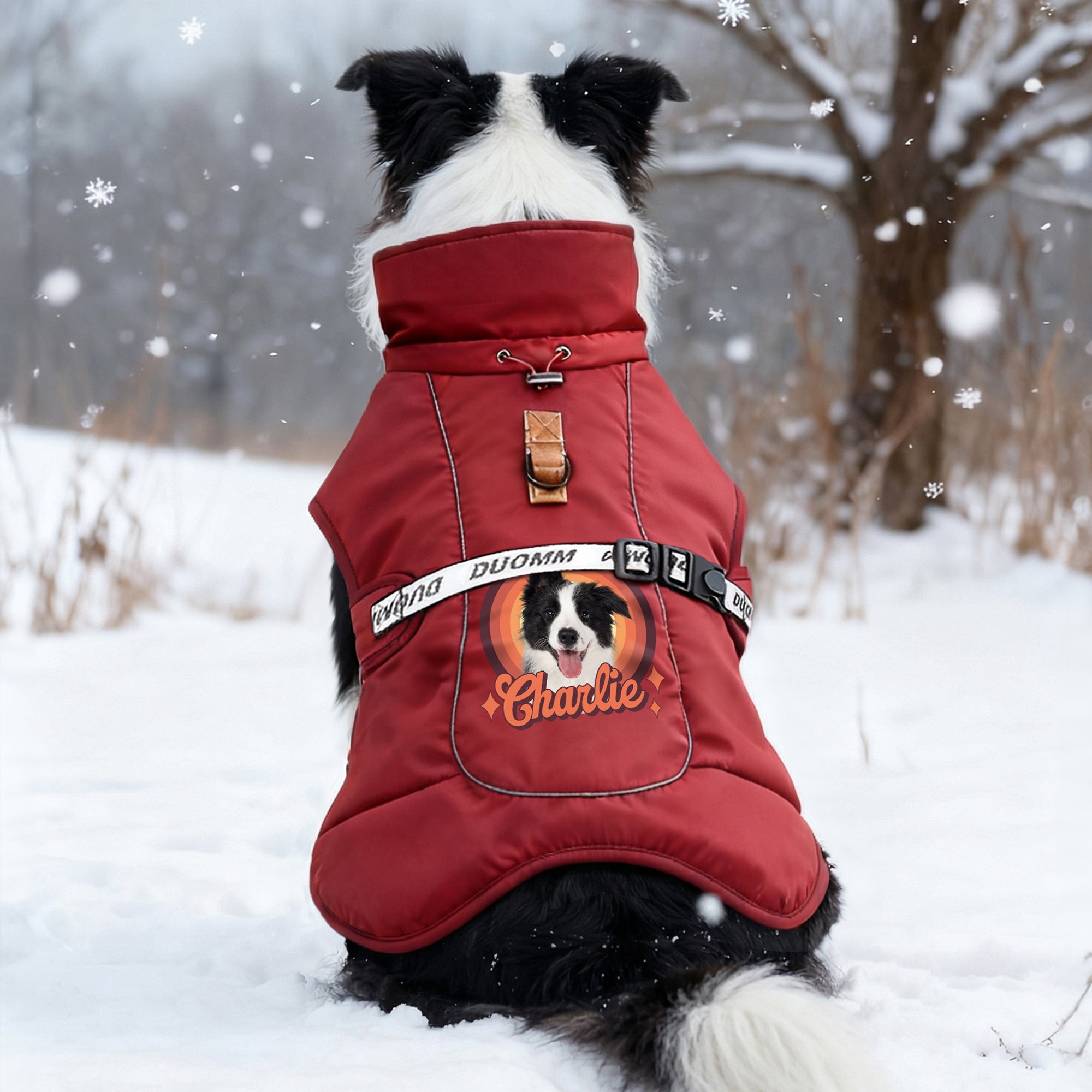 Retrato de perro personalizado Abrigo cortaviento cálido de invierno con nombre Regalo de cumpleaños de viaje al aire libre para dueños de mascotas Pet Lovers