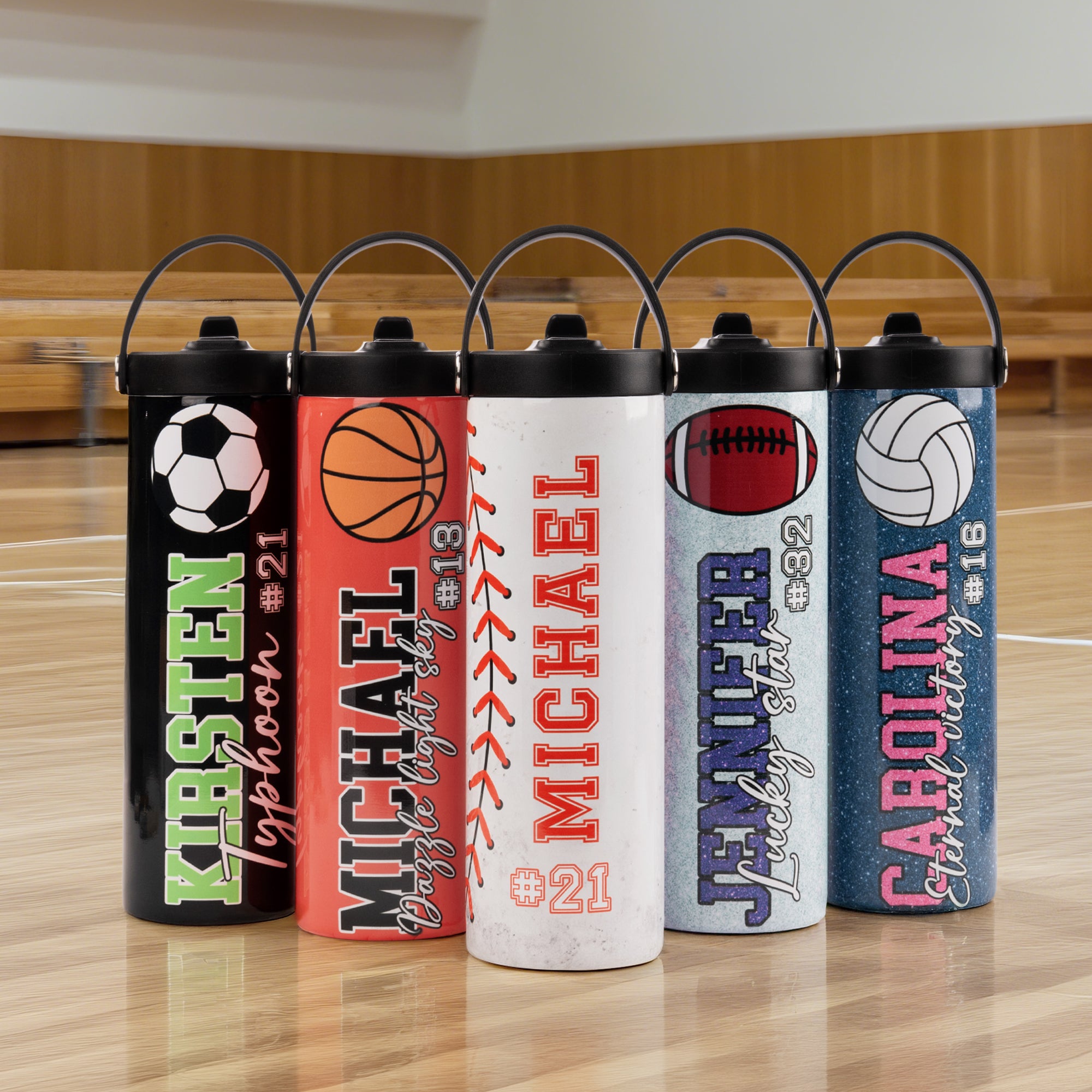 Botella de agua isotérmica personalizada con nombre de balón deportivo, pajita plegable y asa Regalo de cumpleaños, día de la competición, para los amantes del balón