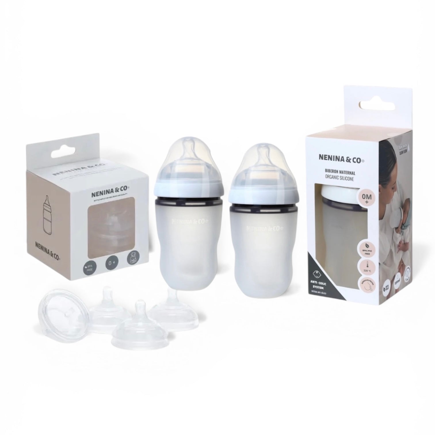 Pack LME Mixta 2 Biberones + 4 tetinas de repuesto Nenina & Co