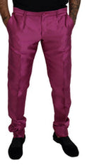 Men's Pink Silk Slim Trousers Dress Formal Pants