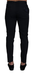 Men's Stretch Cotton Slim-Fit Trousers Black Elastane