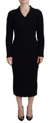 Women's Black Wool Knitted Sheath Sweater Dress