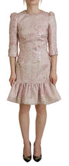 Women's Pink Jaquard 3-4 Sleeve Sheath Midi Dress Polyester