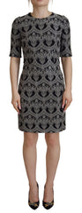 Women's Black Gray Jacquard Sheath Bodycon Dress Acetate