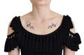 Women's Black Tank Top Blouse Tassle Cotton