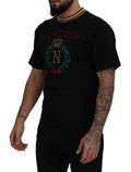 Men's Black Cotton Embroidered Crewneck T-Shirt