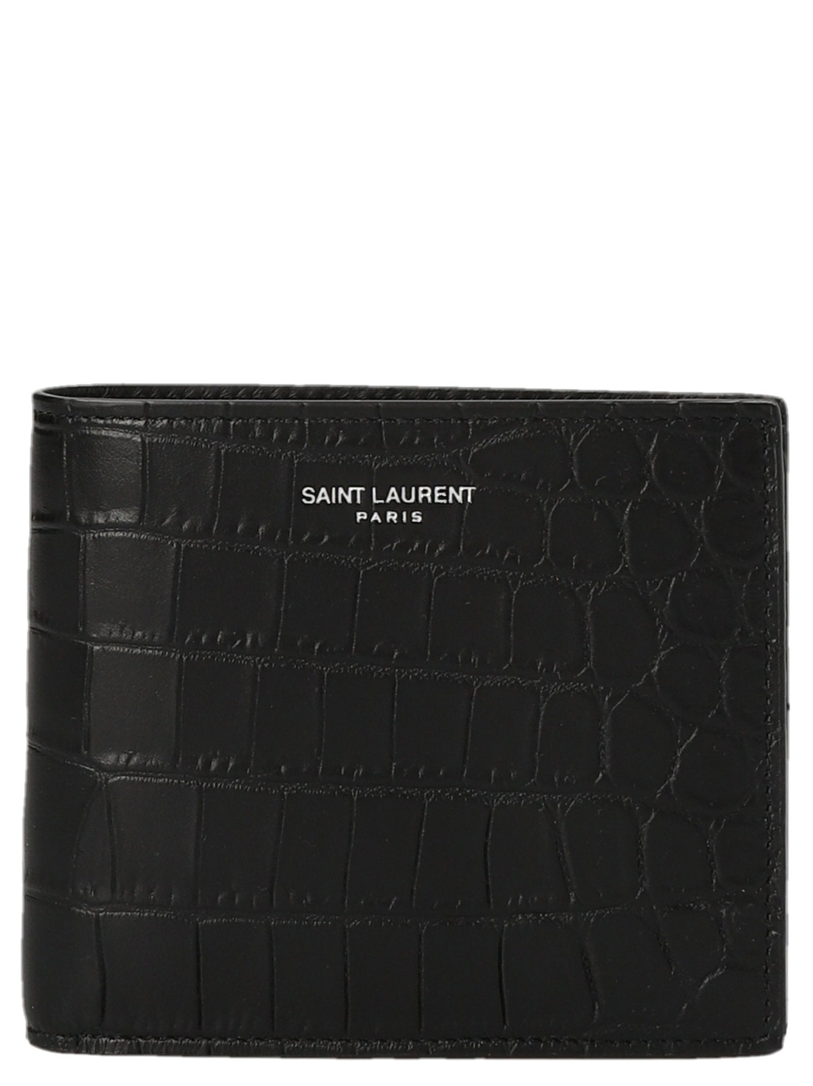Saint Laurent Crocodile-Embossed Leather Wallet — Black