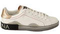 Men's White Gold Leather Low Top Sneakers Casual Shoes