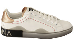 Men's White Gold Leather Low Top Sneakers Casual Shoes