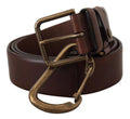 Men's Brown Leather Gold Metal Buckle Carabiner Belt