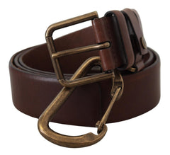 Men's Brown Leather Gold Metal Buckle Carabiner Belt