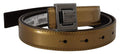 Men's Gold Leather Silver Square Metal Buckle Belt