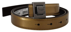 Men's Gold Leather Silver Square Metal Buckle Belt