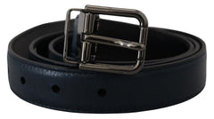 Men's Blue Leather Silver Metal Buckle Vintage Belt