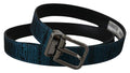 Blue Jacquard Moire Silver Metal Belt Men Leather