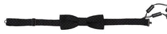 Men's Black Pattern Silk Adjustable Neck Papillon Bow Tie